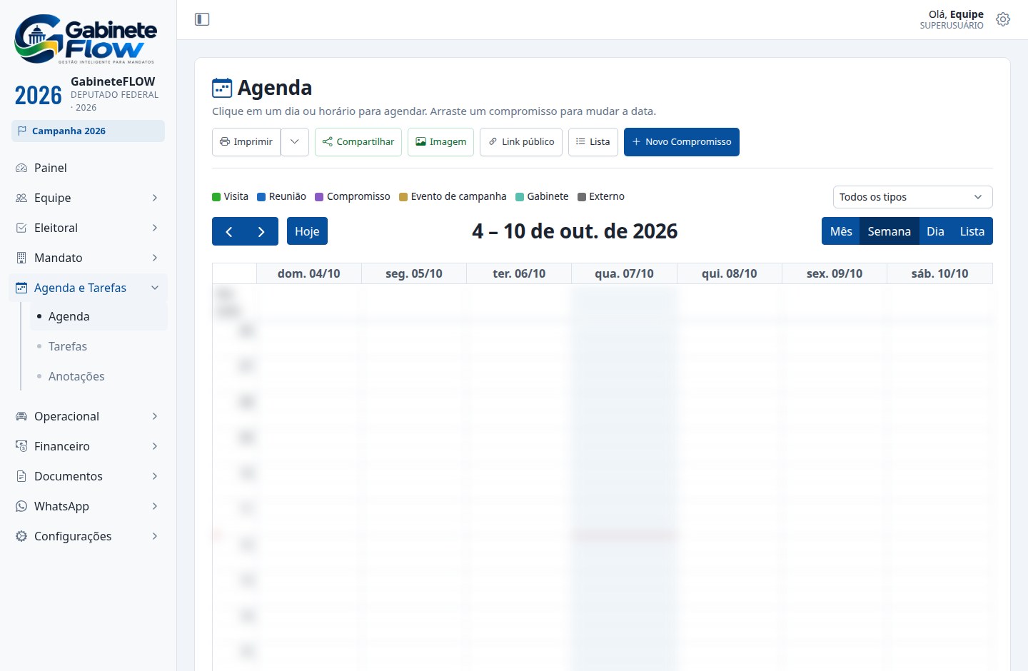 Agenda do gabinete com os compromissos da equipe
